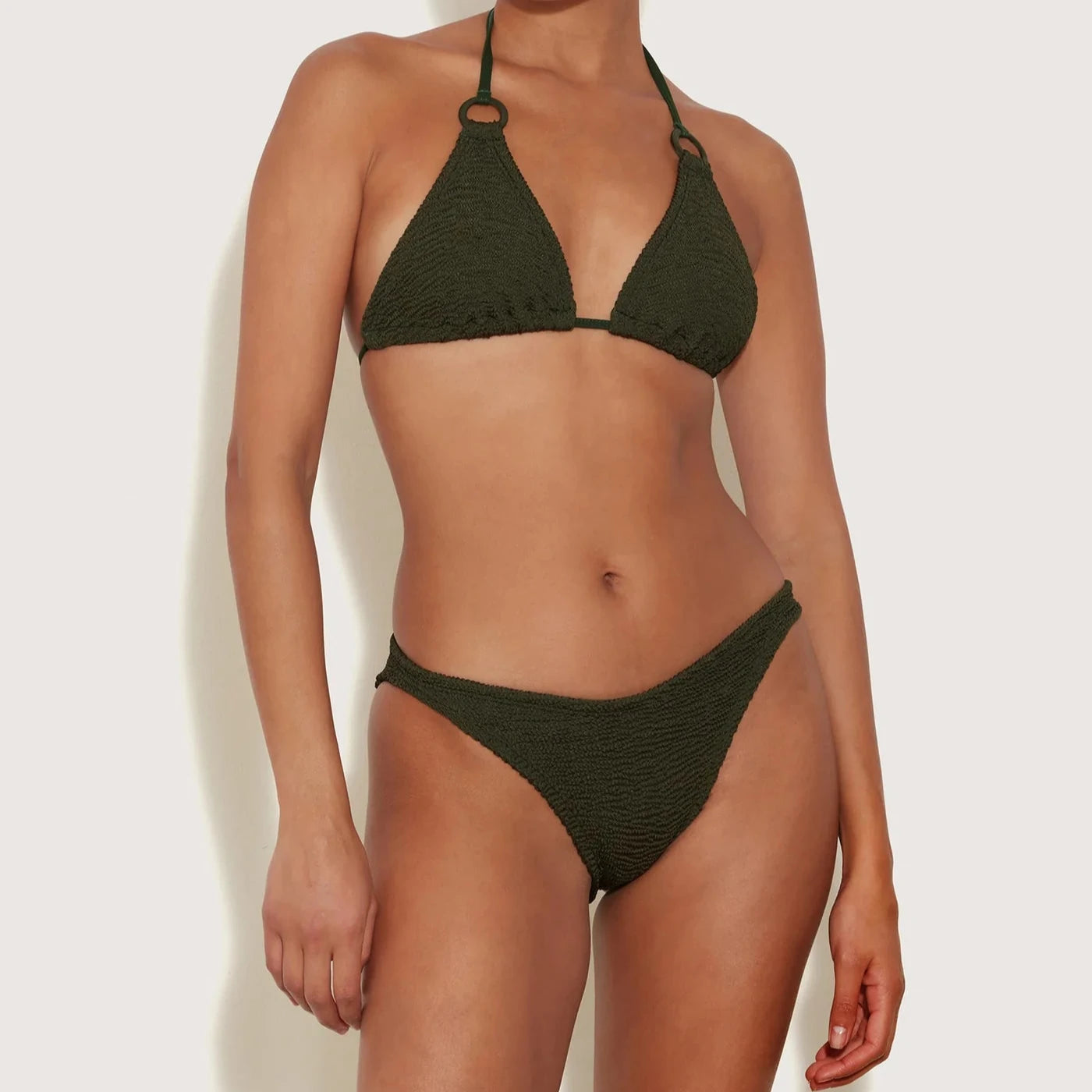 EVA CRINKLE METALLIC KHAKI BIKINI