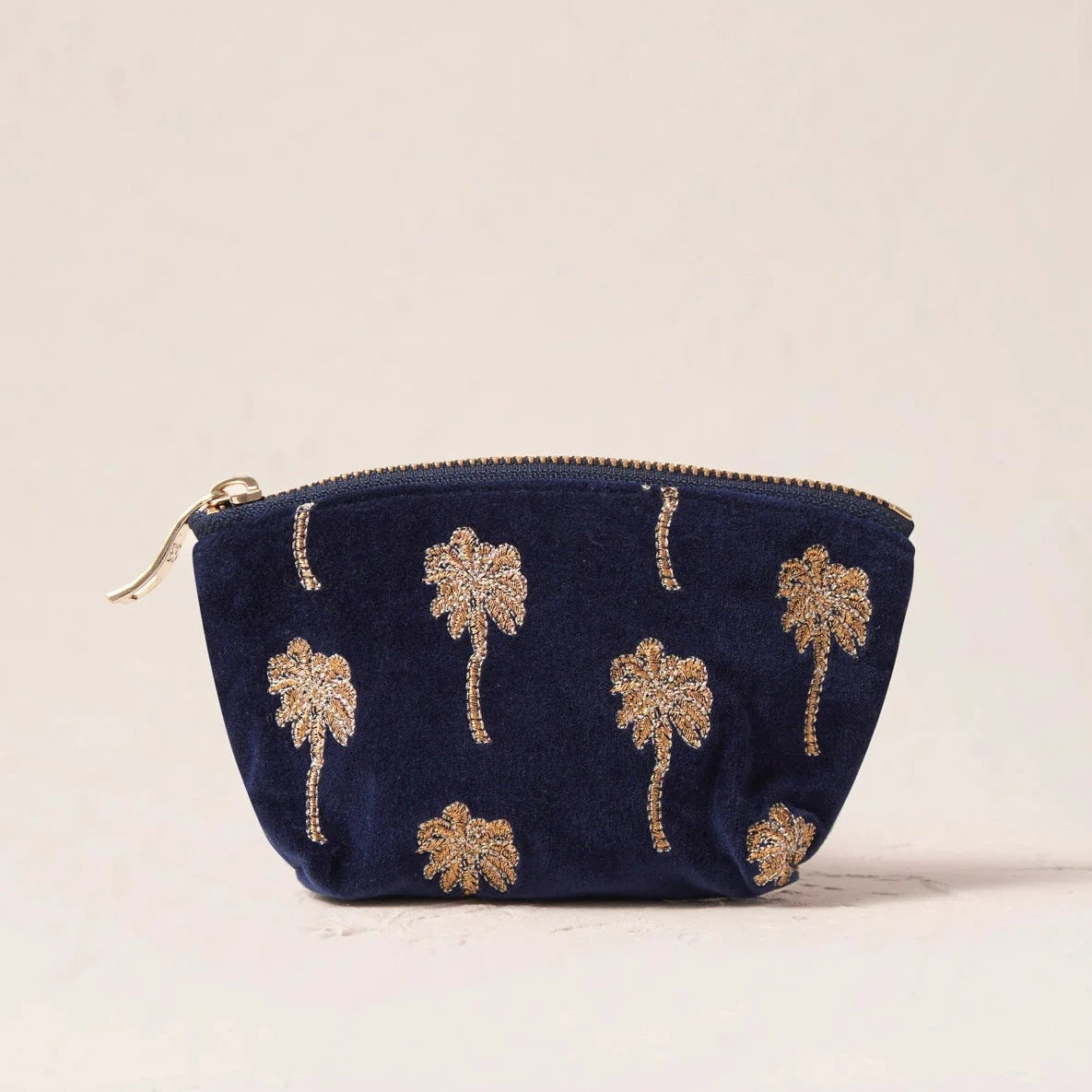 GOLD PALM NAVY VELVET COIN PURSE