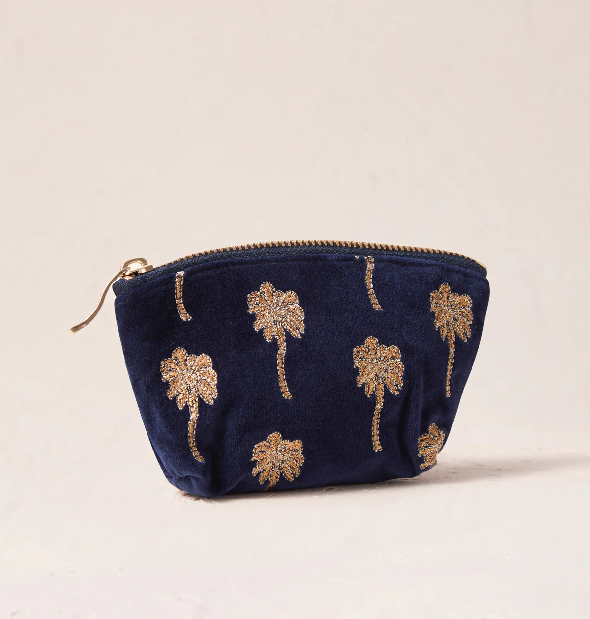 GOLD PALM NAVY VELVET COIN PURSE