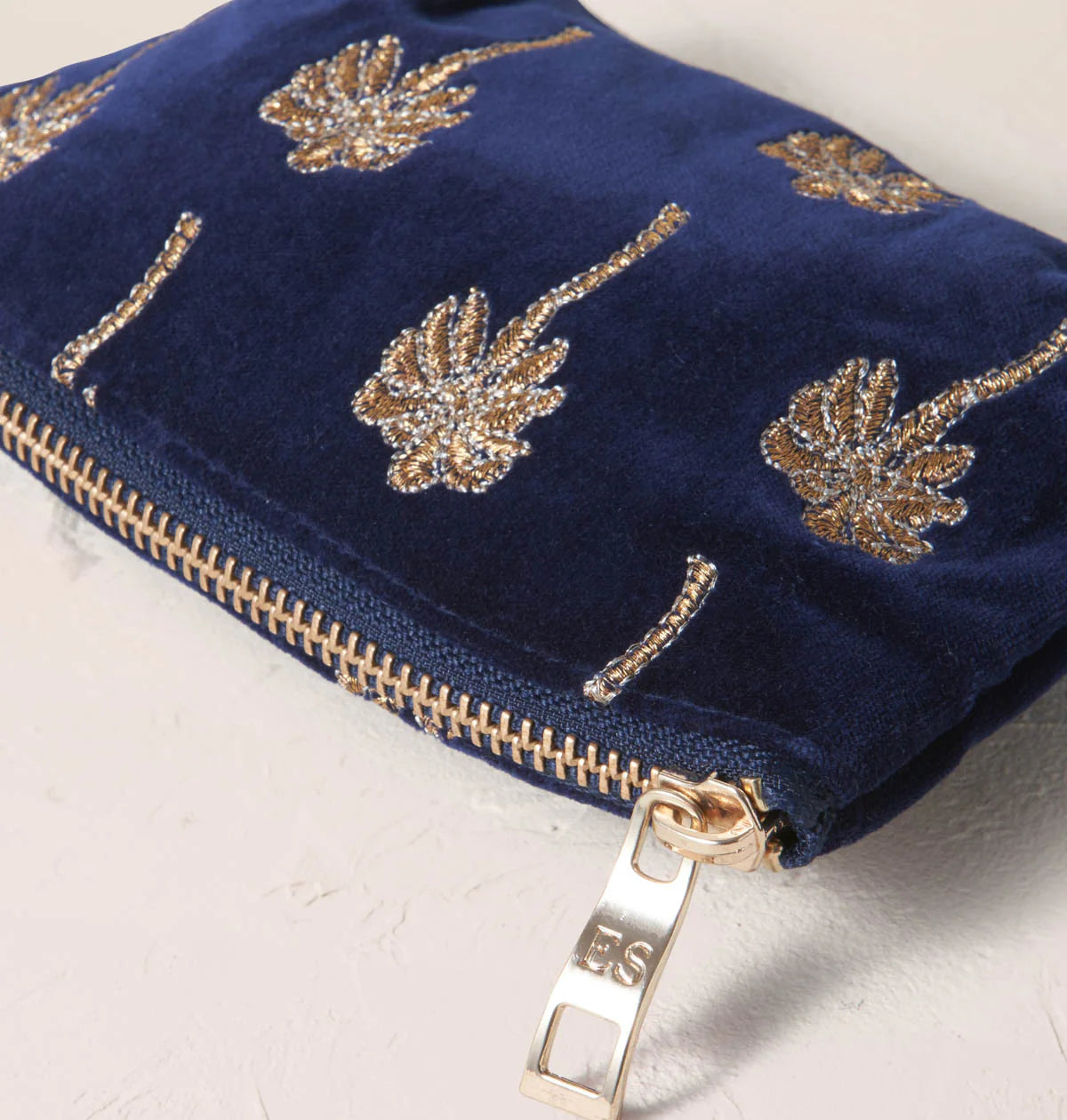 GOLD PALM NAVY VELVET COIN PURSE