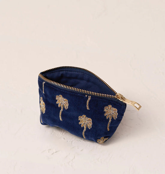 GOLD PALM NAVY VELVET COIN PURSE