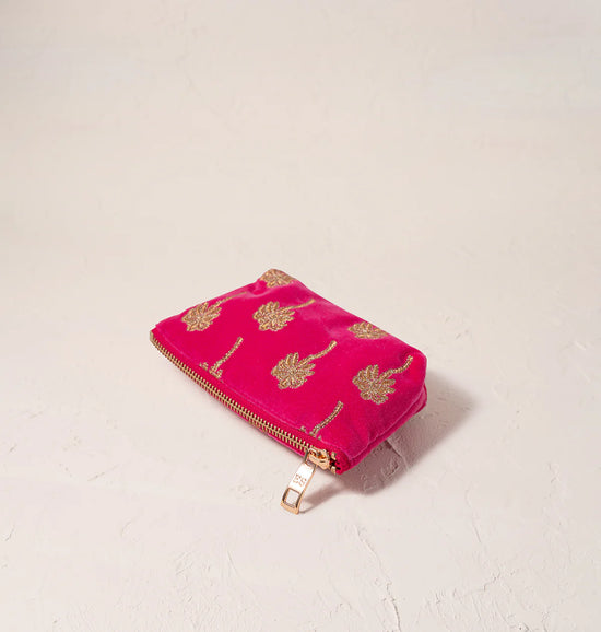 GOLD PALM PINK VELVET COIN PURSE