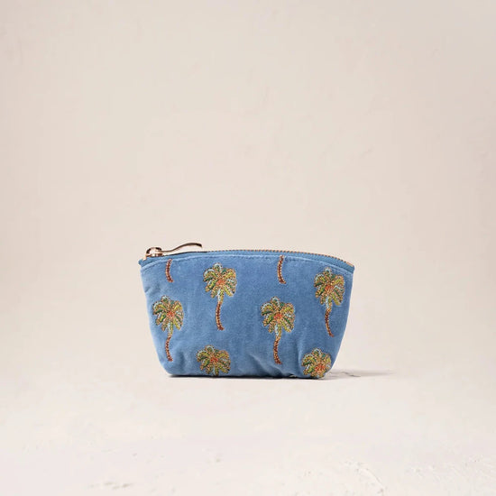 SUNSET PALM DUSKY BLUE VELVET COIN PURSE