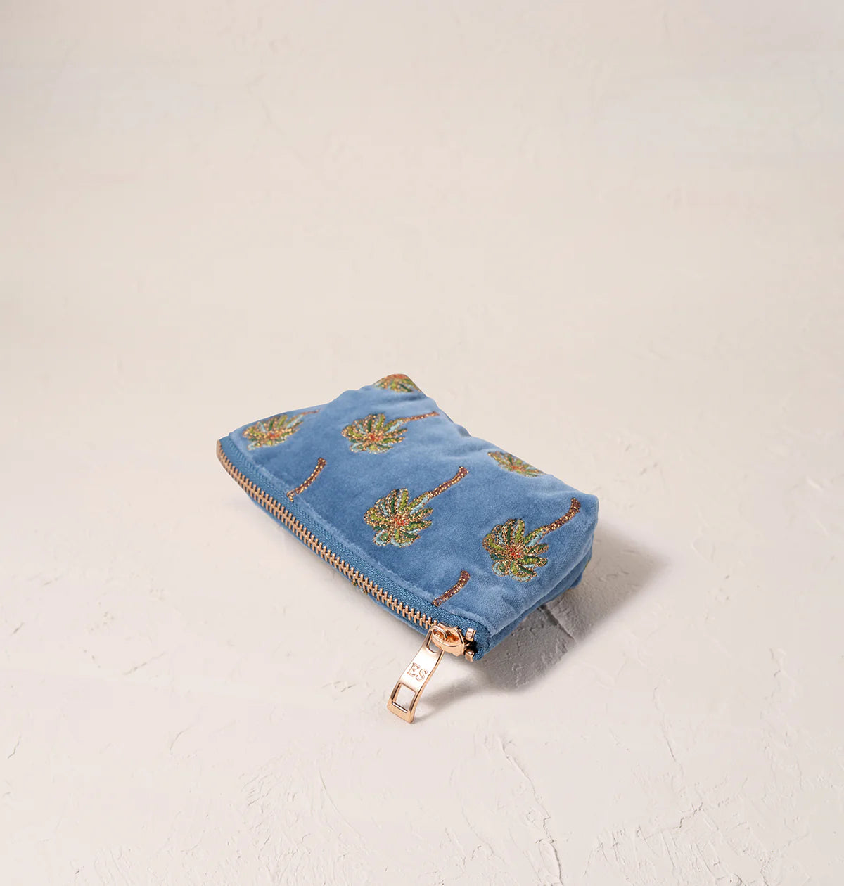 SUNSET PALM DUSKY BLUE VELVET COIN PURSE